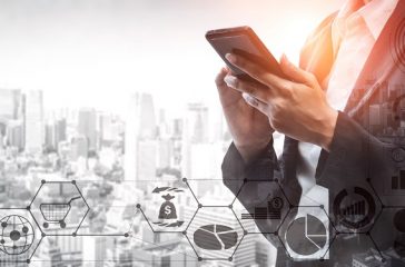 Finance and Money Transaction Technology Concept. Icon Graphic interface showing fintech trade exchange, profit statistics analysis and market analyst service in modern computer application.