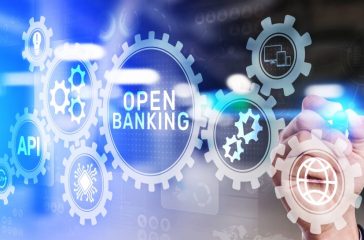 Open banking financial technology fintech concept on virtual screen.