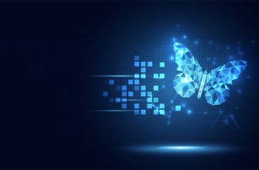 Futuristic blue lowpoly Butterfly abstract technology background. Artificial intelligence digital transformation and big data concept. Business quantum internet network communication evolution concept