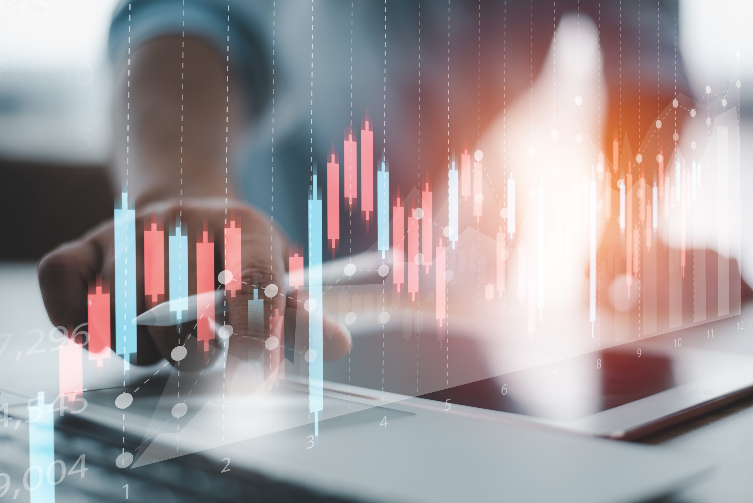 business finance technology and investment concept. Stock Market Investments Funds and Digital Assets. businessman analysing forex trading graph financial data. Business finance background.