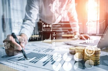 Data Analysis for Business and Finance Concept. Graphic interface showing future computer technology of profit analytic, online marketing research and information report for digital business strategy.