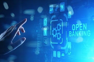 Open banking financial technology fintech concept on virtual screen.