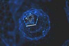 Abstract crypto cyber security technology on global network background. Digital theme. 3D illustration