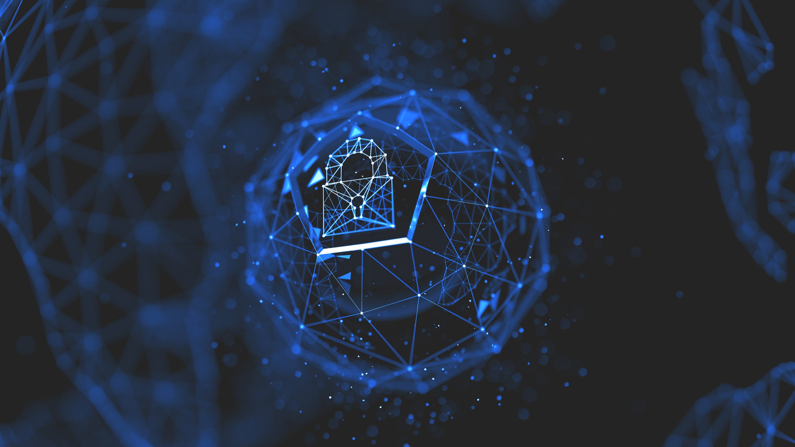 Abstract crypto cyber security technology on global network background. Digital theme. 3D illustration