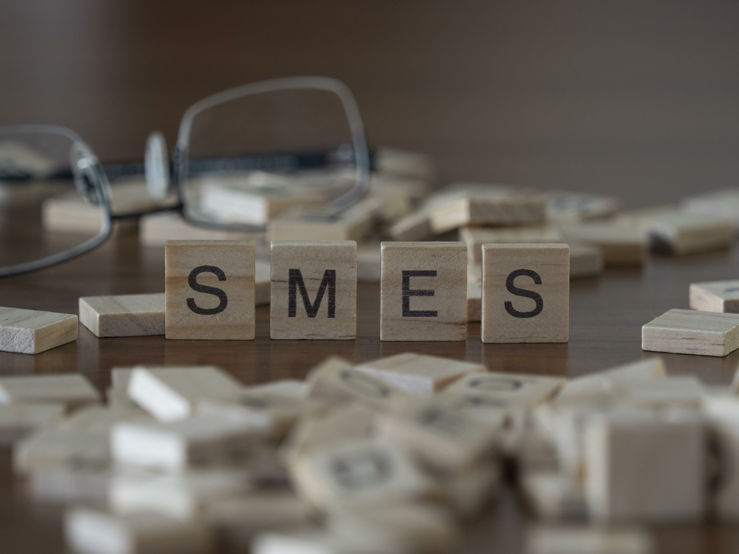 the acronym smes for Small and Medium-sized Enterprises concept represented by wooden letter tiles