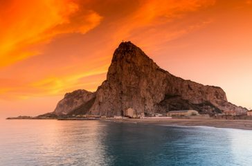 The rock of Gibraltar seen from the bay-side