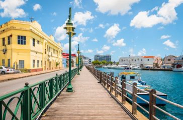 Promenade at marina of Bridgetown, Barbados.