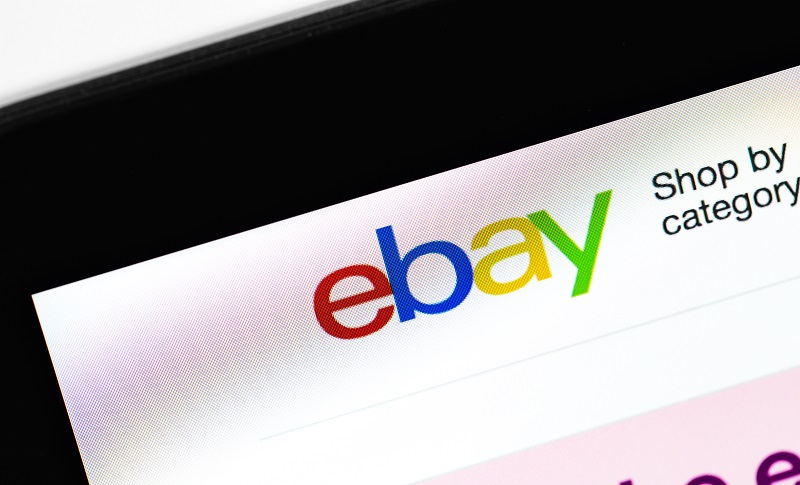 Ebay logo homepage on the display laptop, closeup. eBay is one of the largest online auction and shopping websites. Moscow, Russia - March 23, 2020