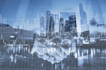 interest rates concept, financial charts and graphs about investment on business double exposure background