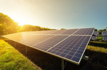 solar panel on sky sunset background.
