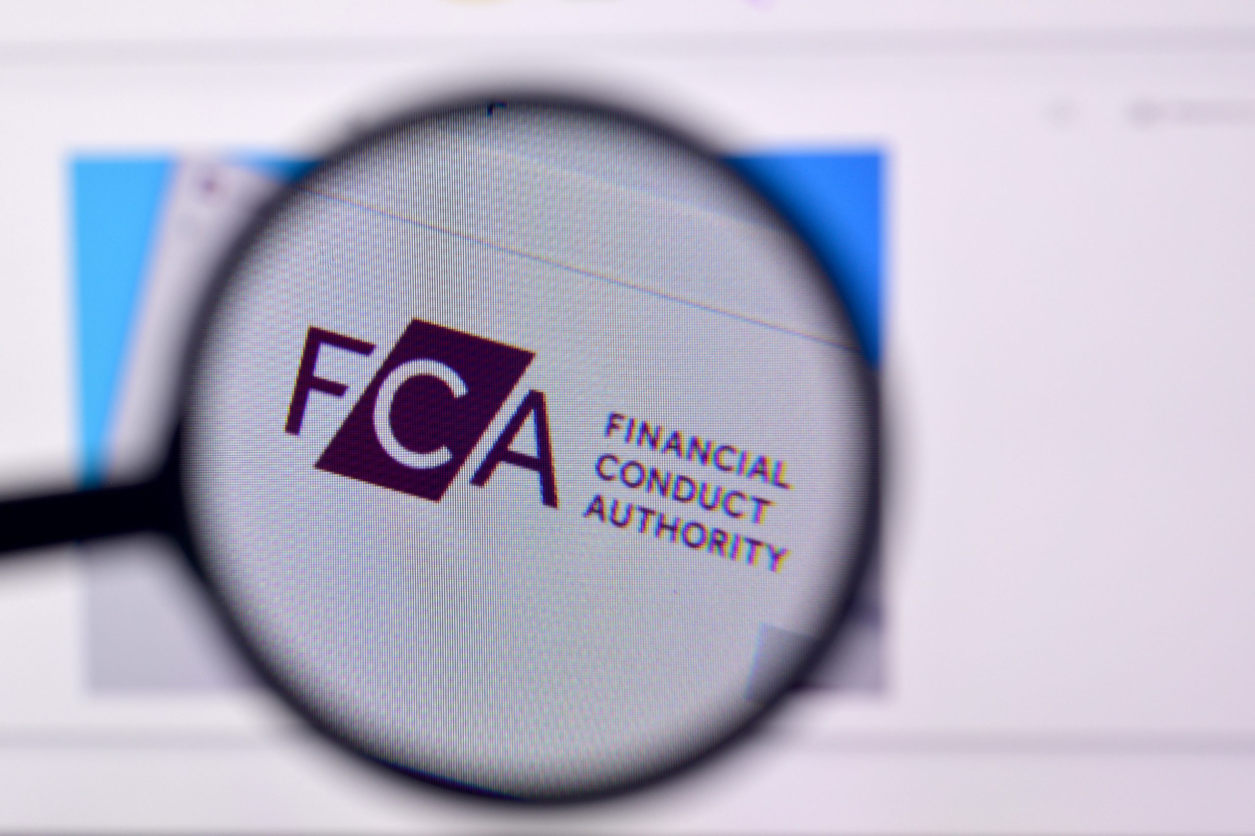 Homepage of fca org website on the display of PC, url - fca.org.uk.