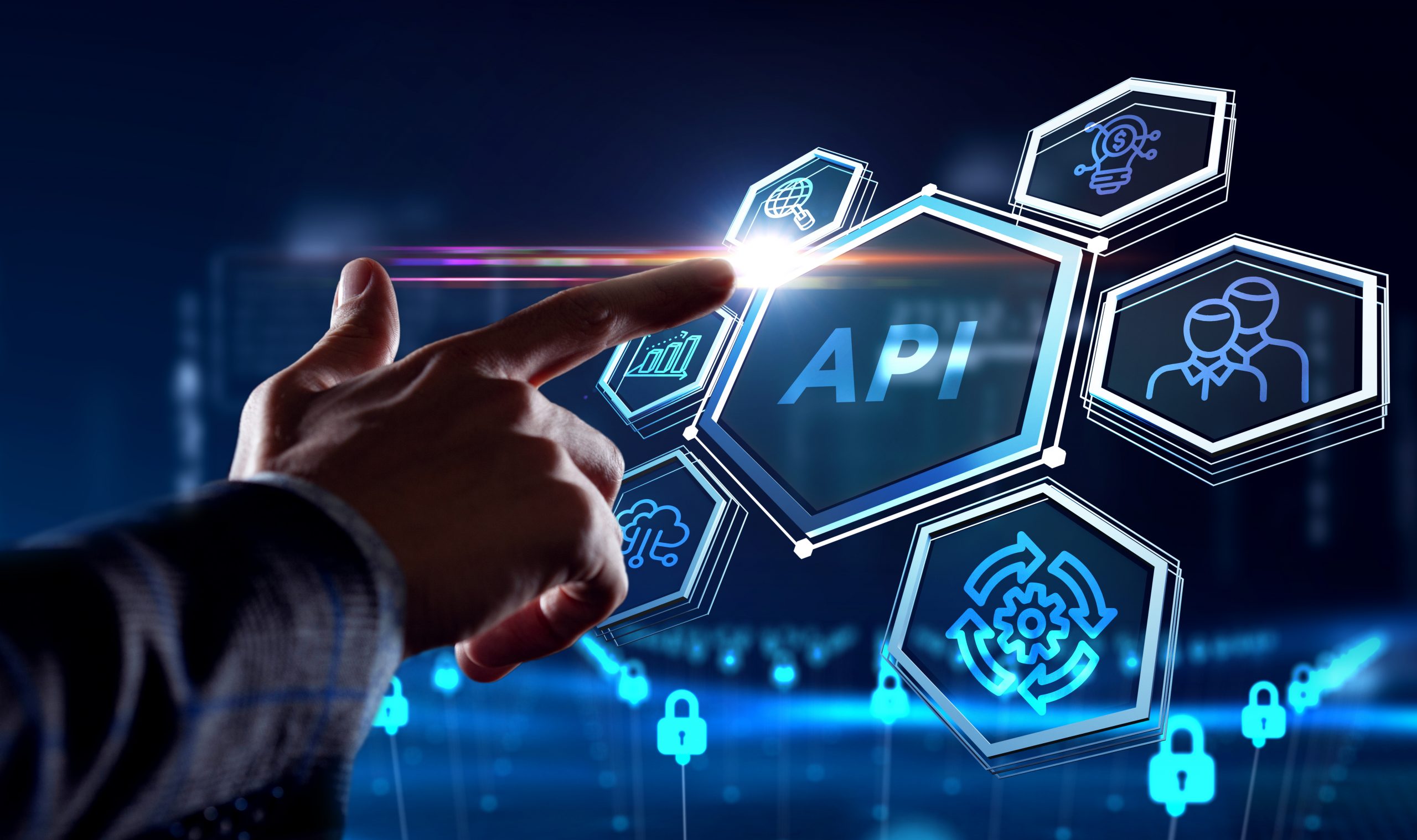 API - Application Programming Interface. Software development tool. Business, modern technology, internet and networking concept.
