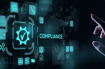 Compliance concept with icons and text. Regulations, law, standards, requirements, audit diagram on virtual screen.