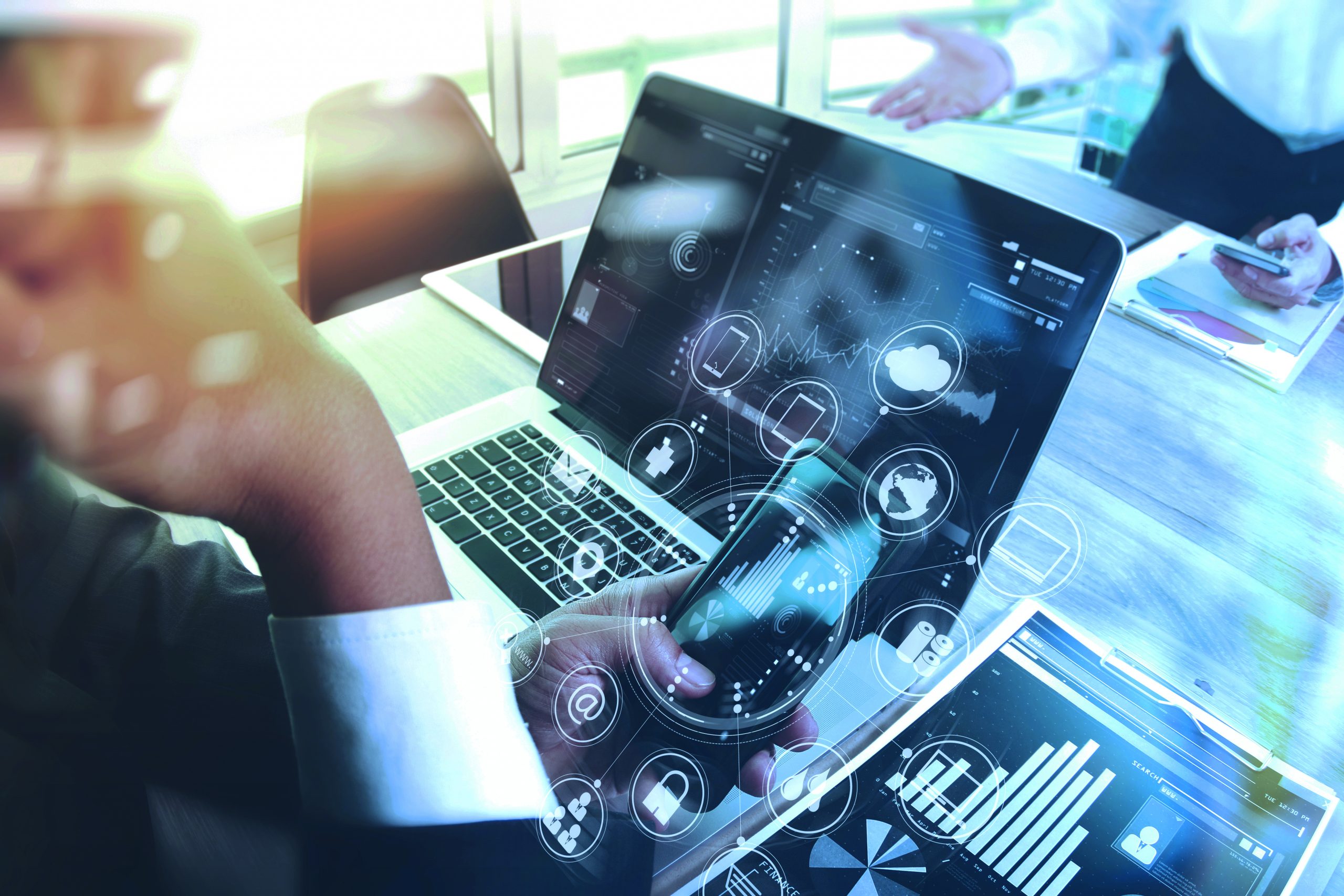 Designer Businessman hand using smart phone,mobile payments onli