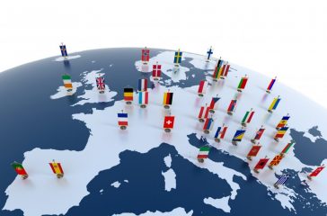 european countries - continent marked with flags