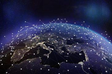 European communication network. 3D rendering - Elements of this