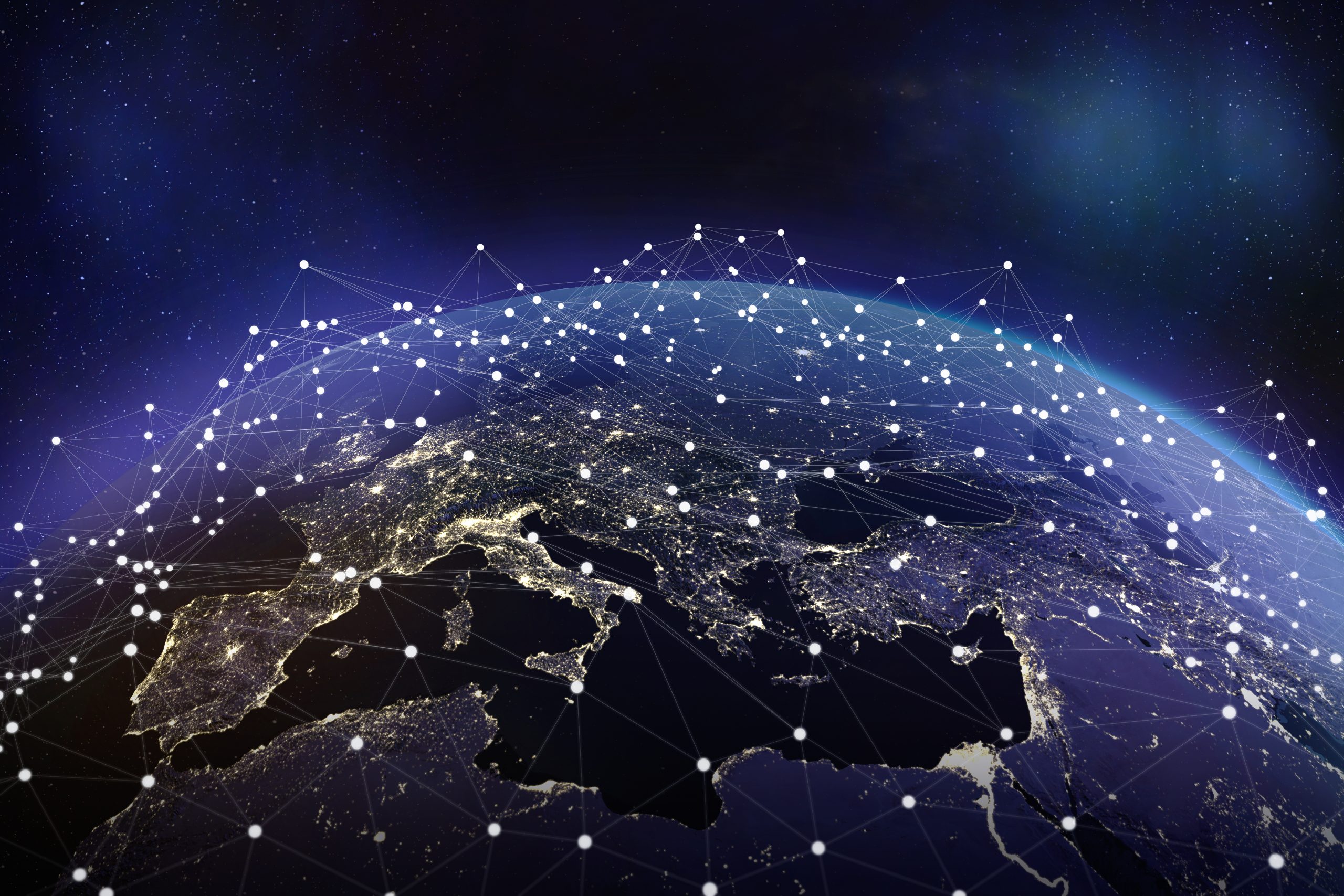 European communication network. 3D rendering - Elements of this