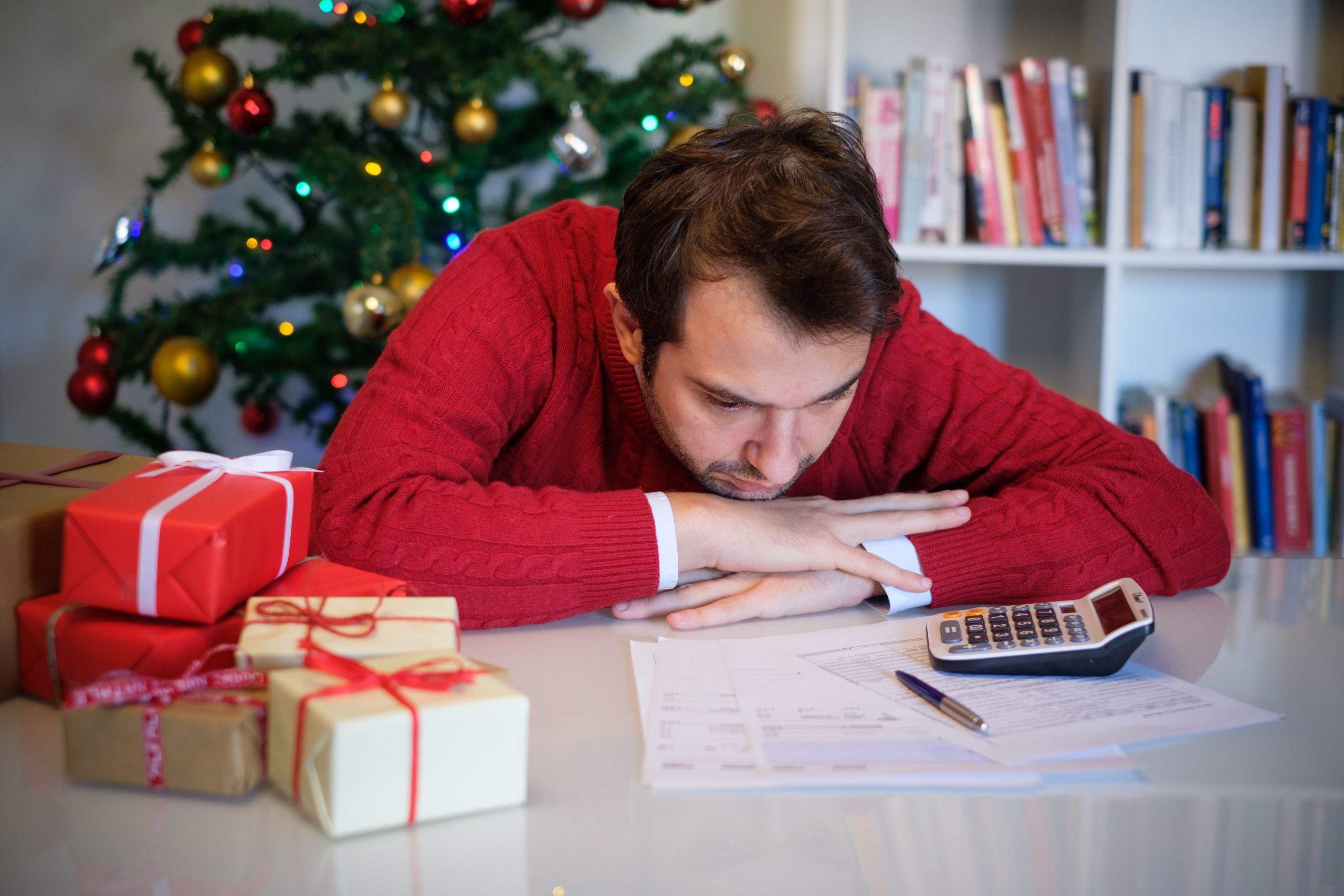 Man worried and without money for buying christmas present