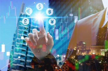 businessman touch virtual currency