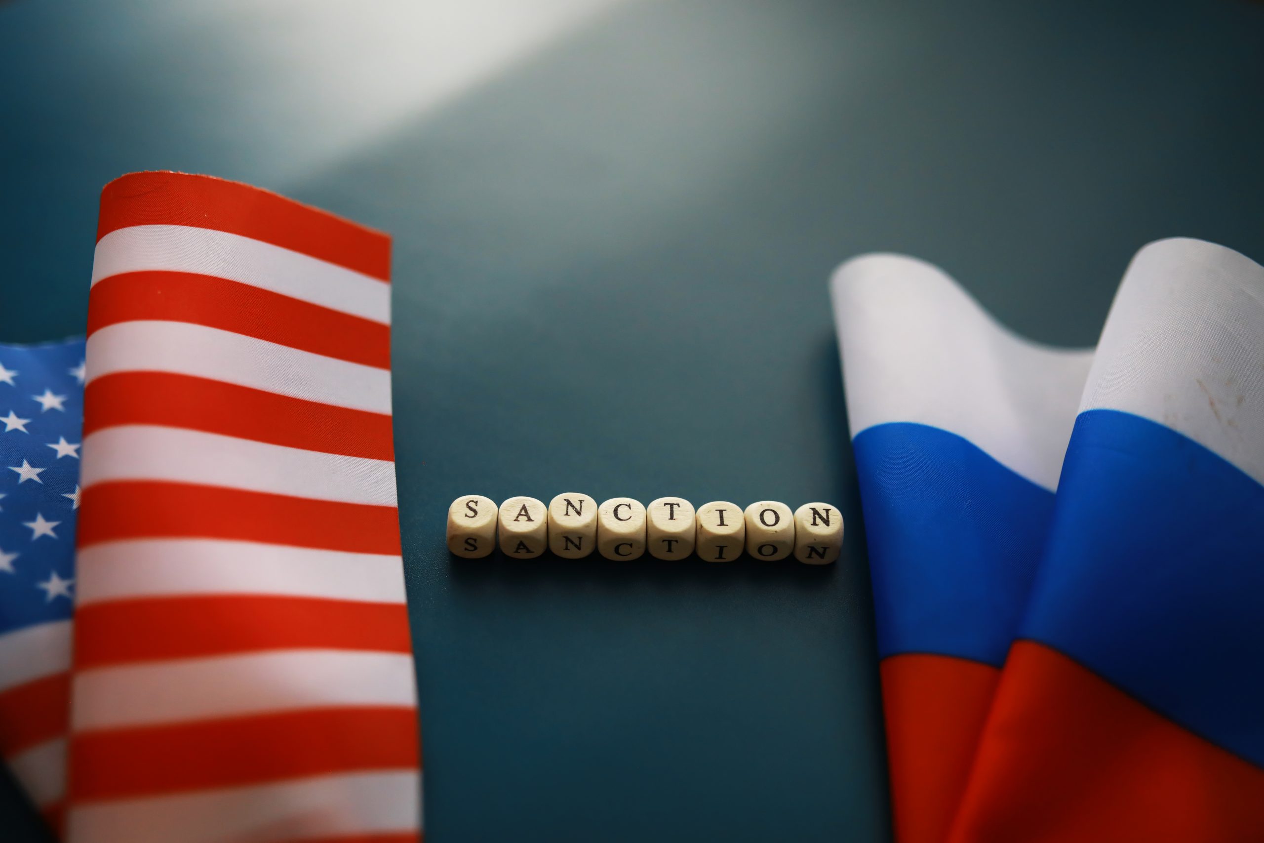 Background political. In the background are the American and Rus